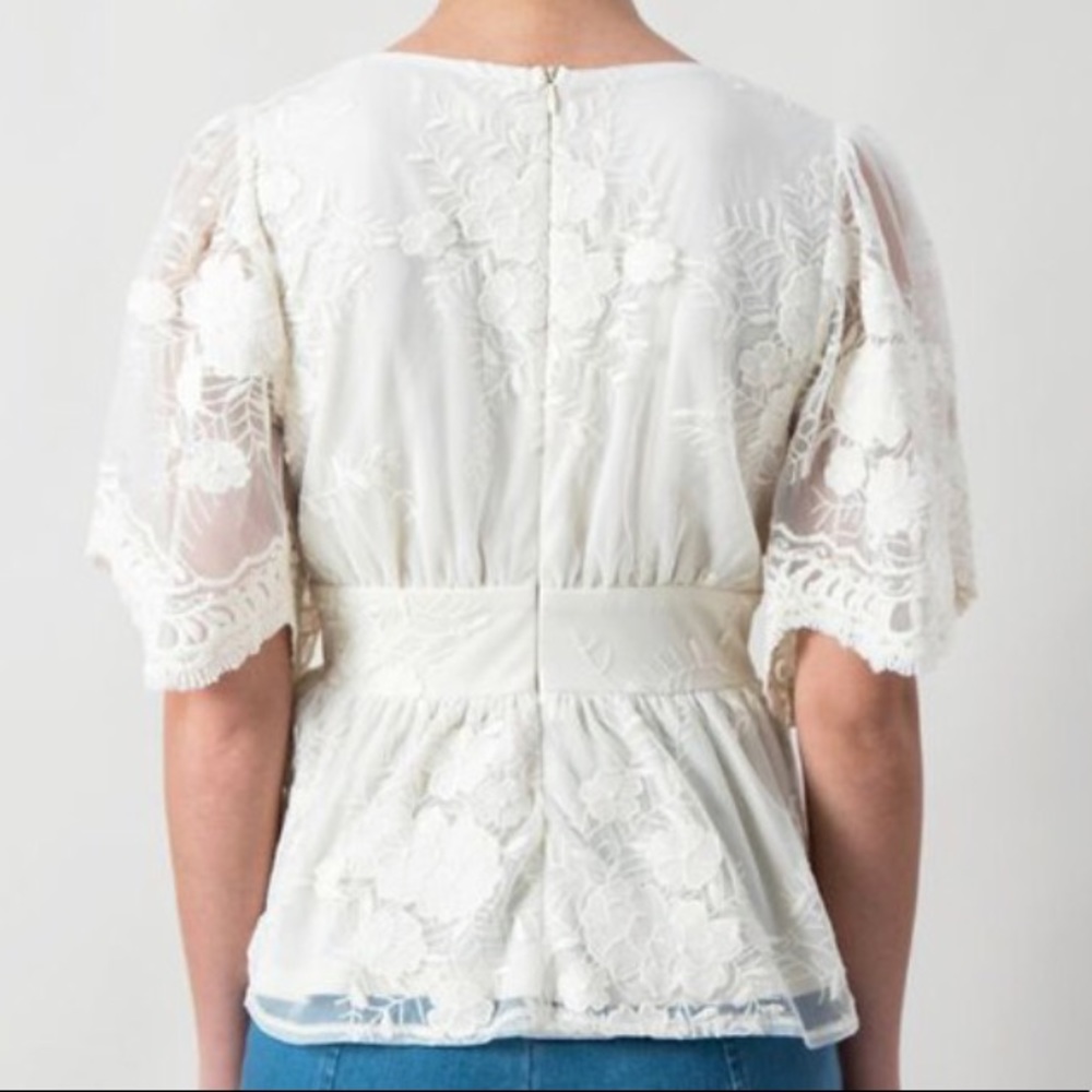 SOLD OUT Dainty Cream Lace Peplum Floral Top - Picture 4 of 5